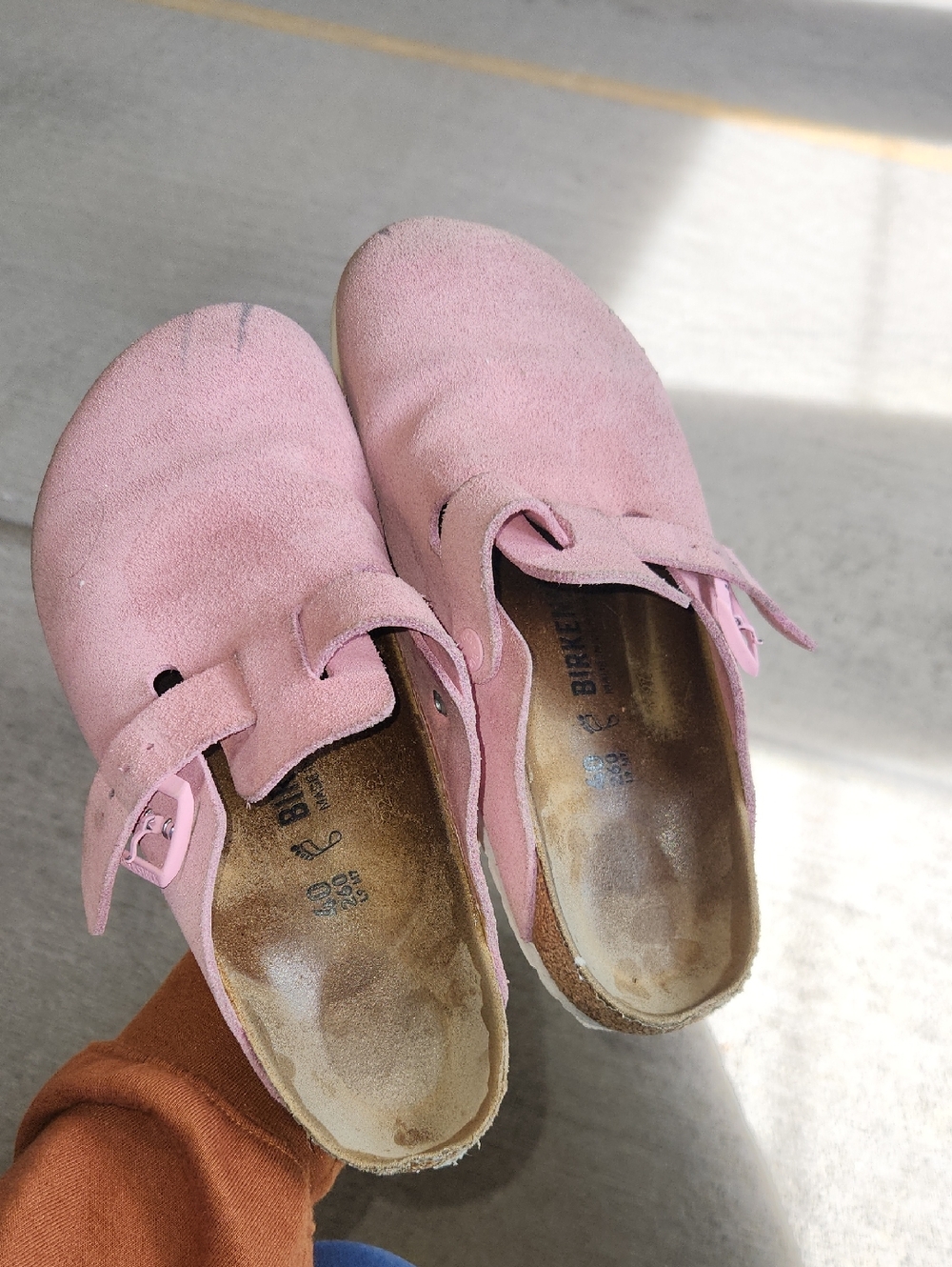 Birkenstock Pink Suede Boston Clogs with Single Buckle